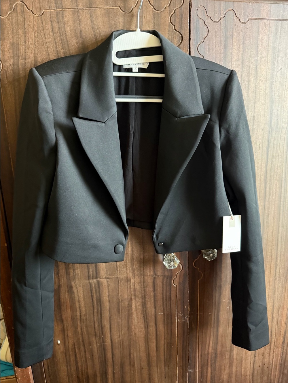 Good American Black Cropped Blazer Jacket